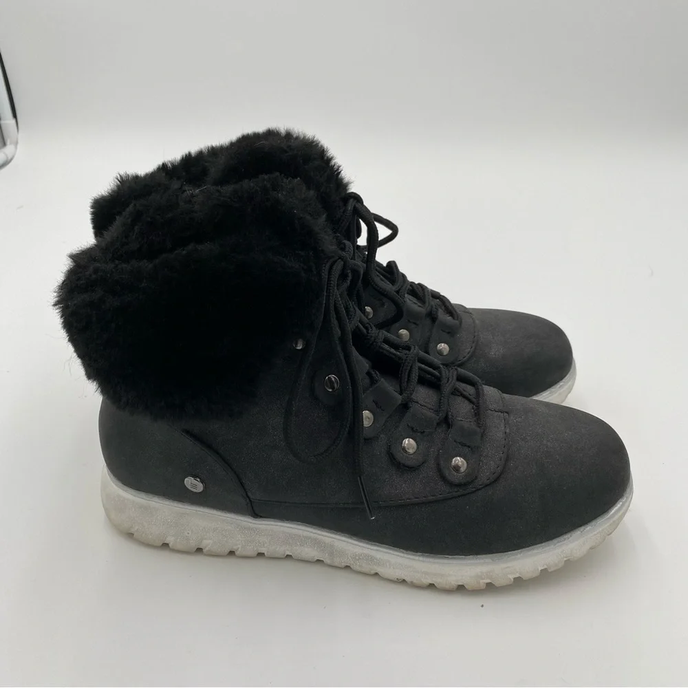 London‎ Fog Faux Fur Trim Full Lace Up Winter Boots Ankle Booties Black Size 6